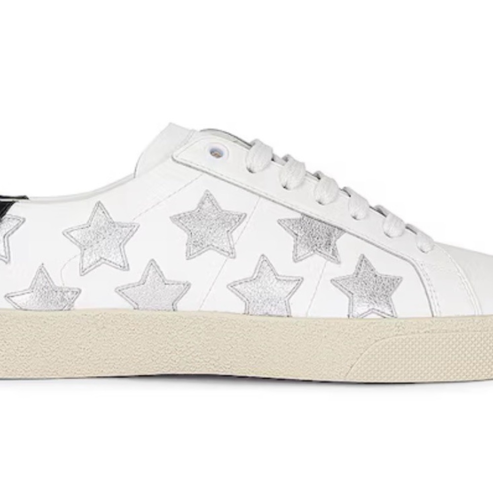 Saint Laurent White Leather Sneakers with Silver Star Accents